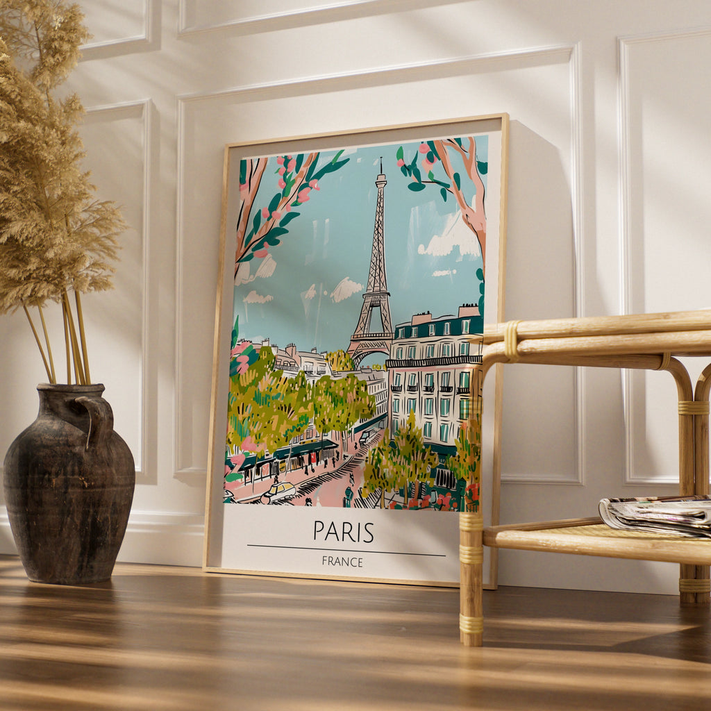 Paris Poster, Eiffel Tower Art Print, Colourful Cityscape Wall Art, France Home Decor, Parisian