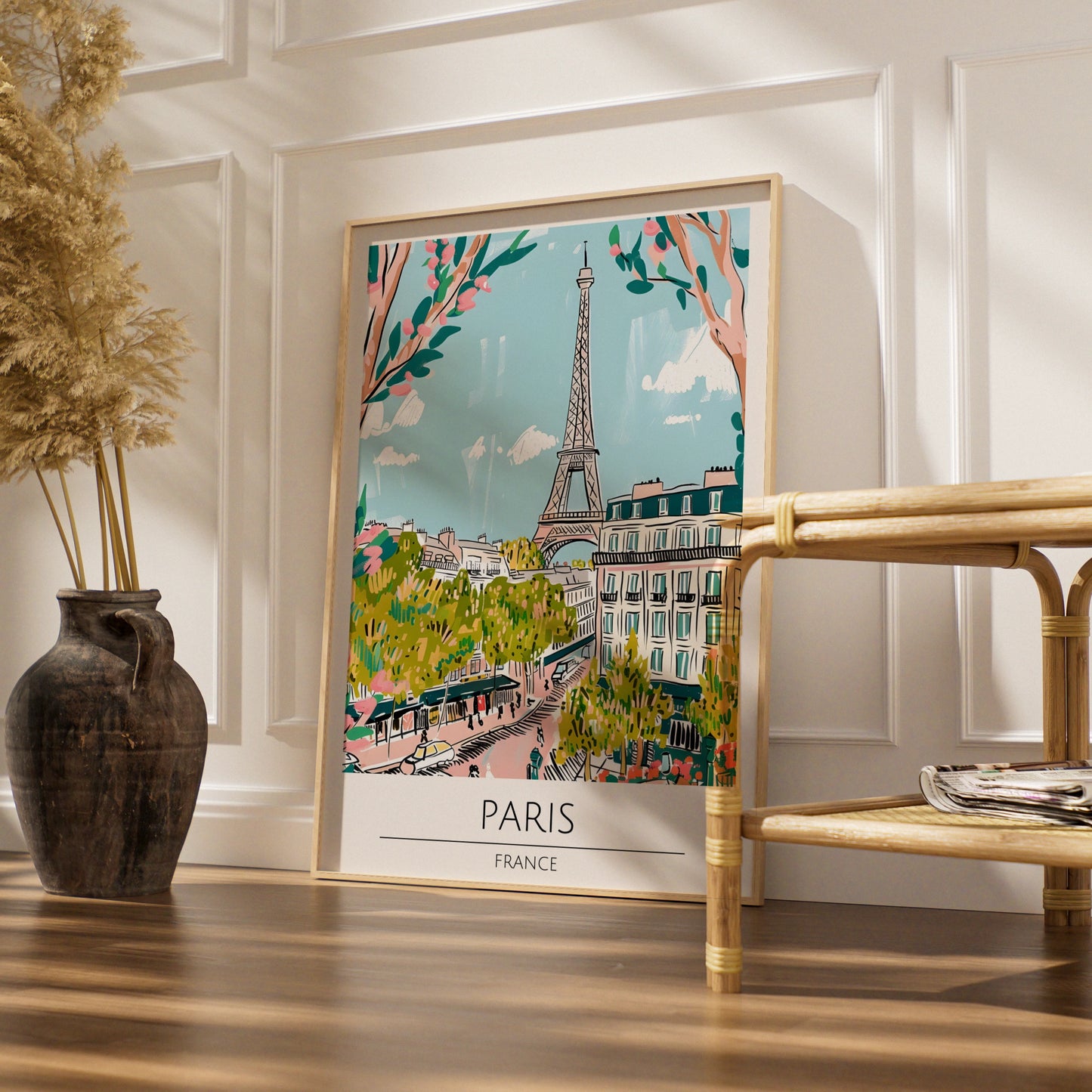 Paris Poster, Eiffel Tower Art Print, Colourful Cityscape Wall Art, France Home Decor, Parisian
