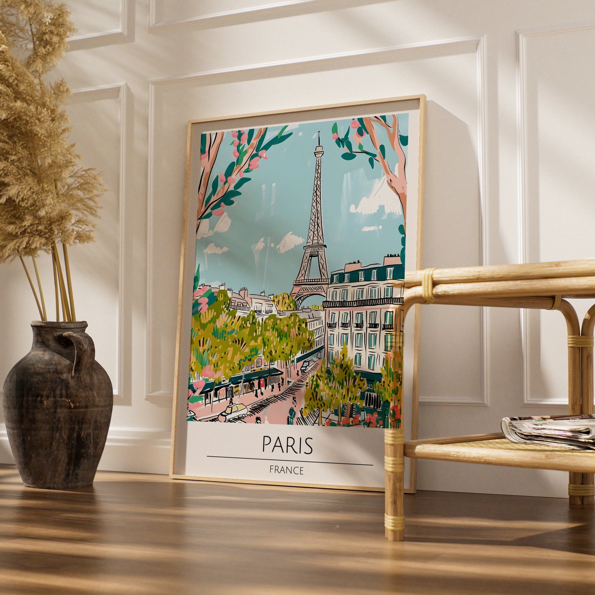 Paris Poster, Eiffel Tower Art Print, Colourful Cityscape Wall Art, France Home Decor, Parisian