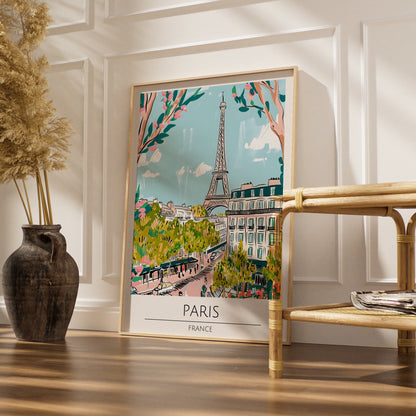 Paris Poster, Eiffel Tower Art Print, Colourful Cityscape Wall Art, France Home Decor, Parisian