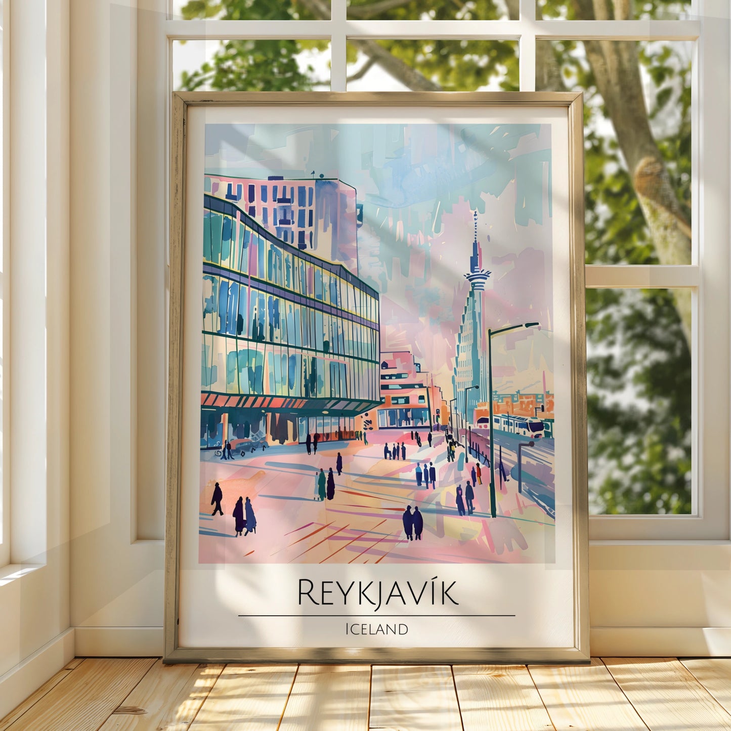 Reykjavik Cityscape Poster, Iceland Urban Art, Colourful Architectural Print, Modern Wall Decor