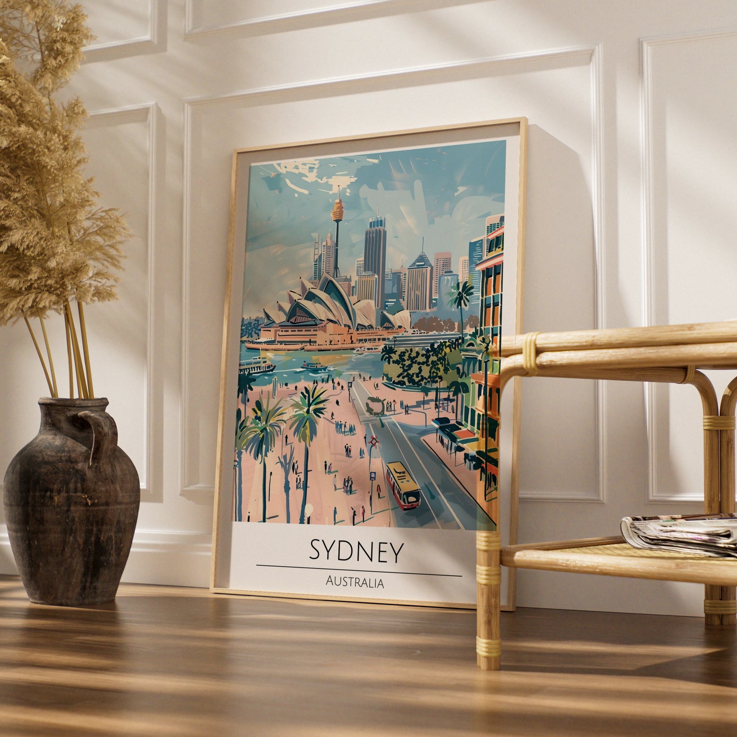 Sydney Cityscape Poster, Australian Art, Modern Travel Wall Art, Iconic Landmarks, Panoramic View