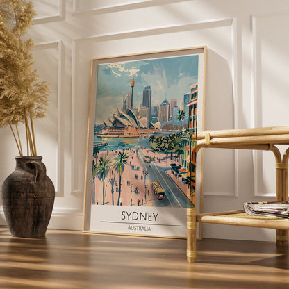 Sydney Cityscape Poster, Australian Art, Modern Travel Wall Art, Iconic Landmarks, Panoramic View