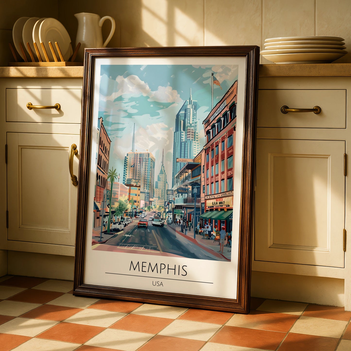 Vibrant Memphis Poster, Cityscape Art Print, USA Urban Scene, Colourful Wall Art, Home Decor