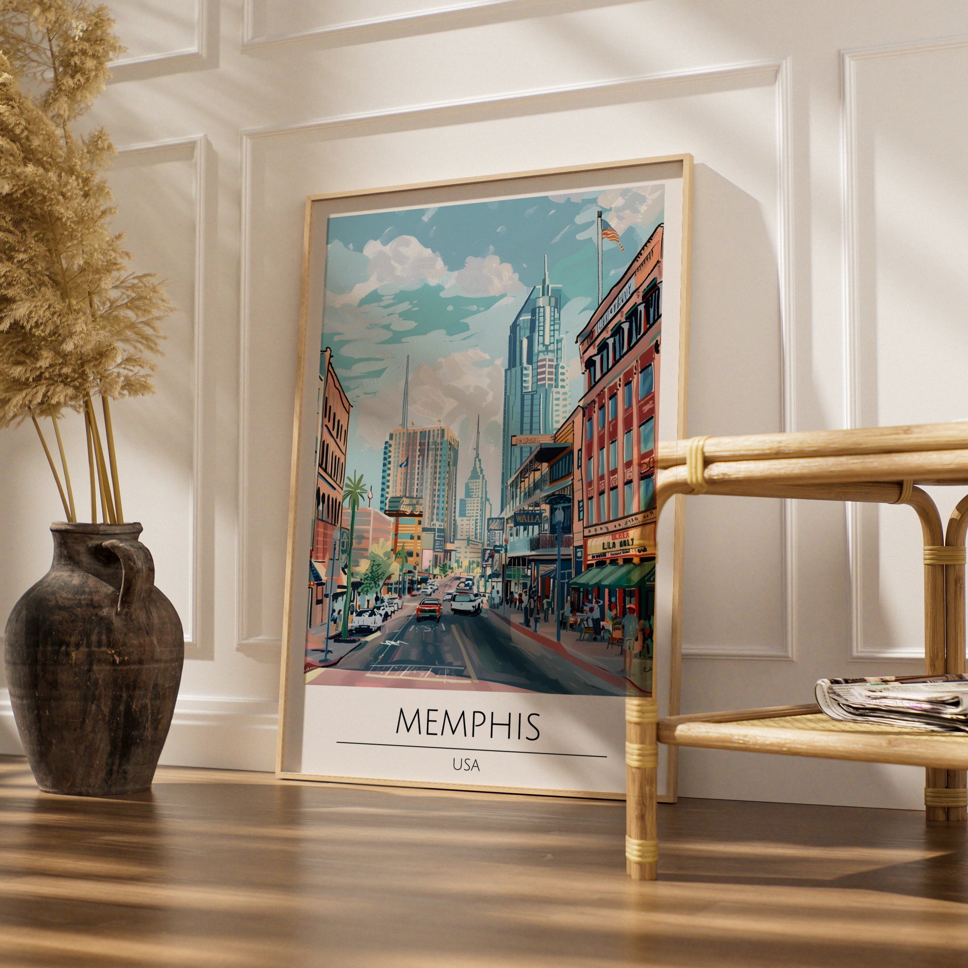 Vibrant Memphis Poster, Cityscape Art Print, USA Urban Scene, Colourful Wall Art, Home Decor
