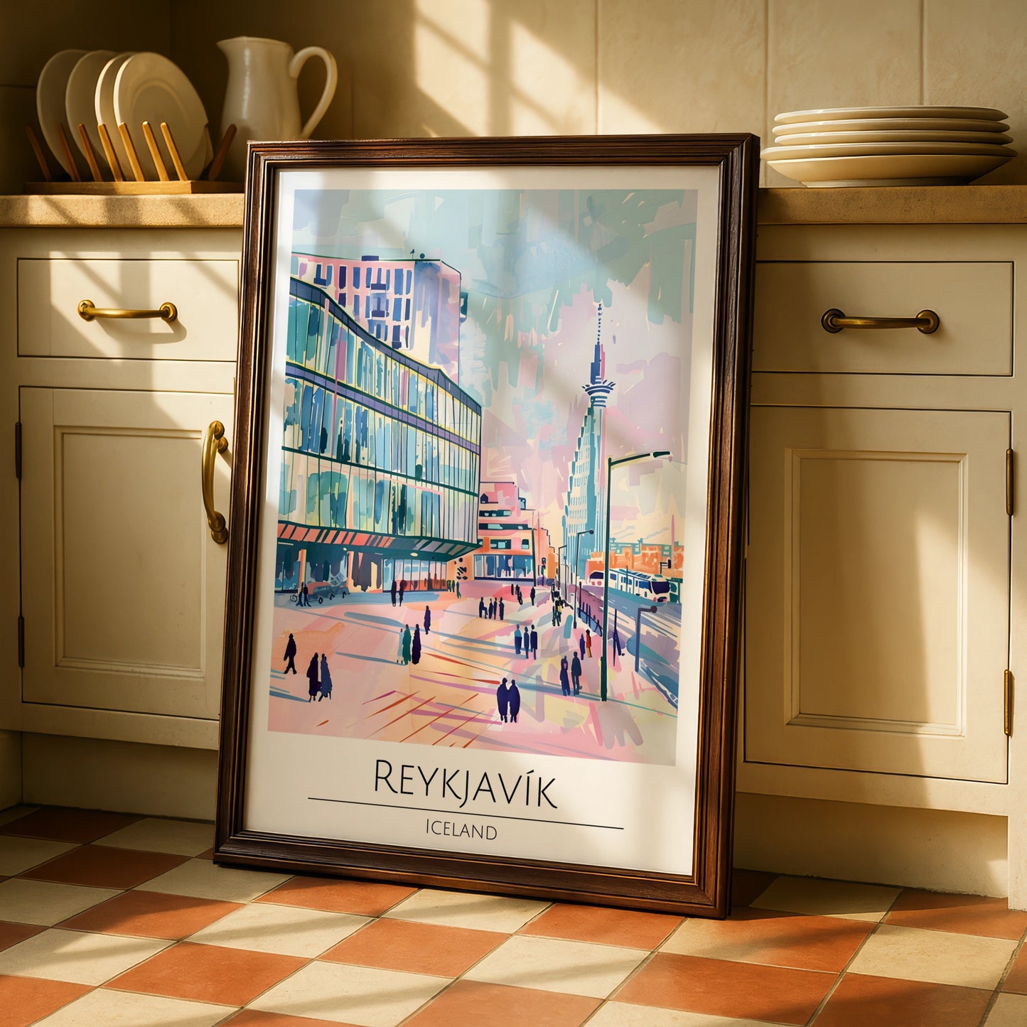 Reykjavik Cityscape Poster, Iceland Urban Art, Colourful Architectural Print, Modern Wall Decor