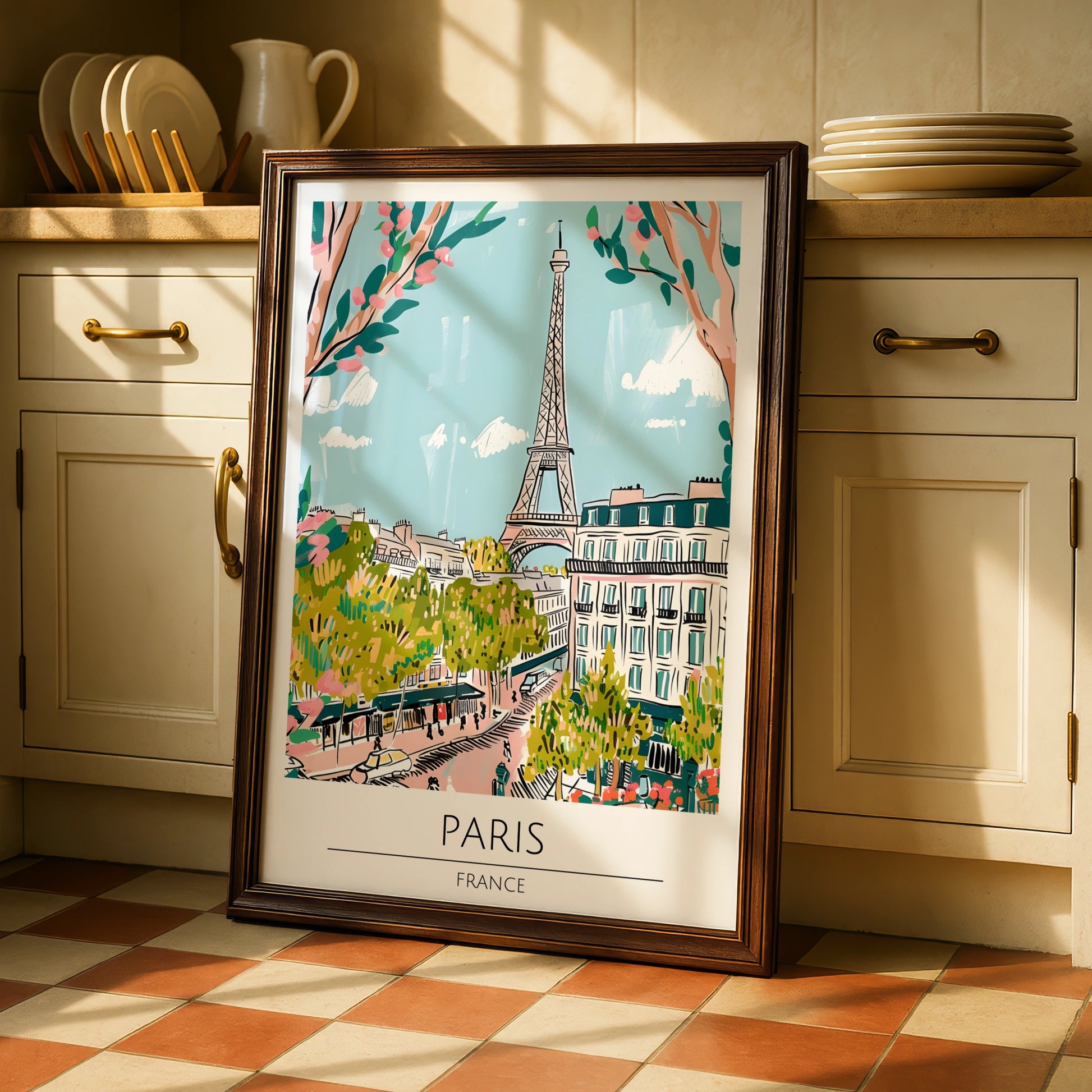 Paris Poster, Eiffel Tower Art Print, Colourful Cityscape Wall Art, France Home Decor, Parisian