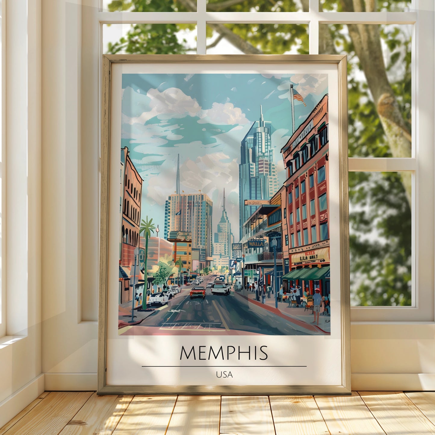 Vibrant Memphis Poster, Cityscape Art Print, USA Urban Scene, Colourful Wall Art, Home Decor