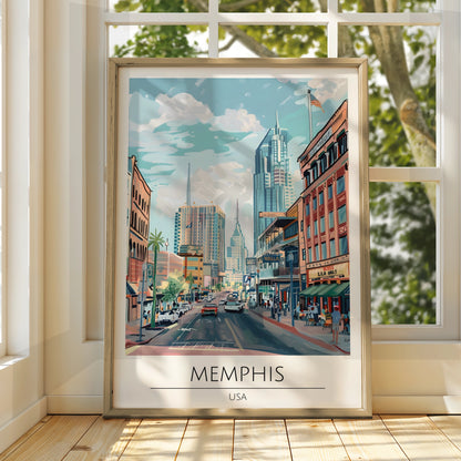 Vibrant Memphis Poster, Cityscape Art Print, USA Urban Scene, Colourful Wall Art, Home Decor