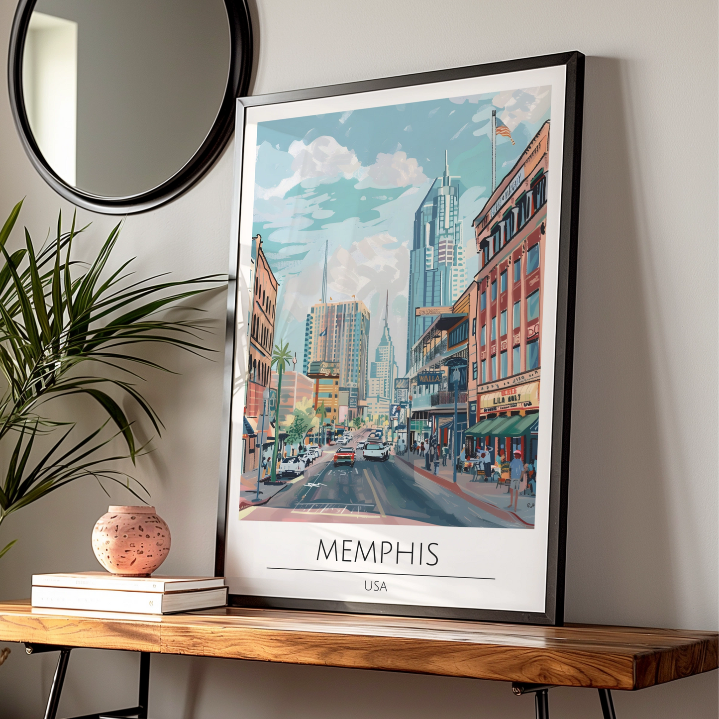 Vibrant Memphis Poster, Cityscape Art Print, USA Urban Scene, Colourful Wall Art, Home Decor