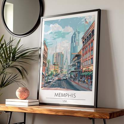 Vibrant Memphis Poster, Cityscape Art Print, USA Urban Scene, Colourful Wall Art, Home Decor