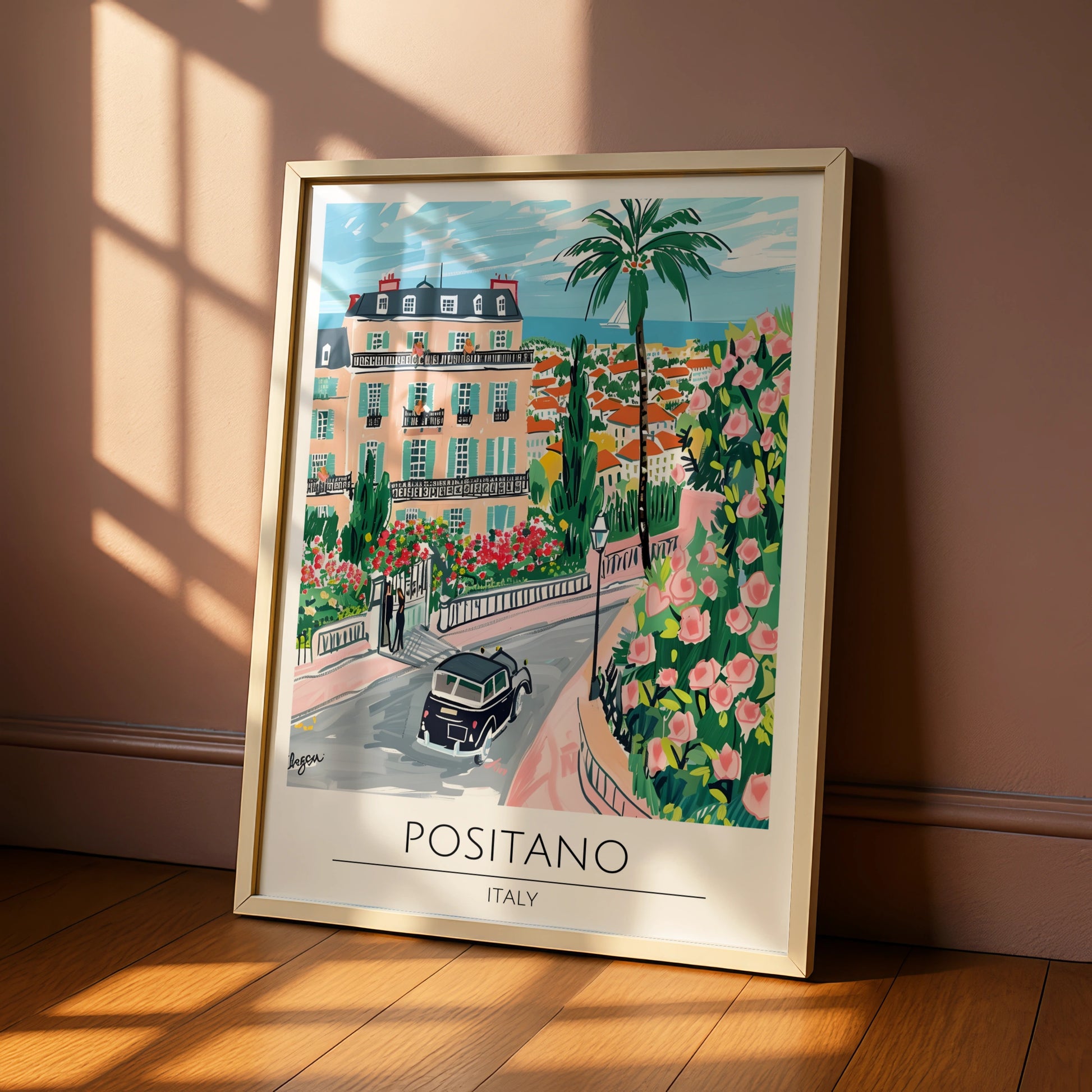 Positano Italy Art Print, Colourful Maximalist Poster, Coastal Landscape Wall Art