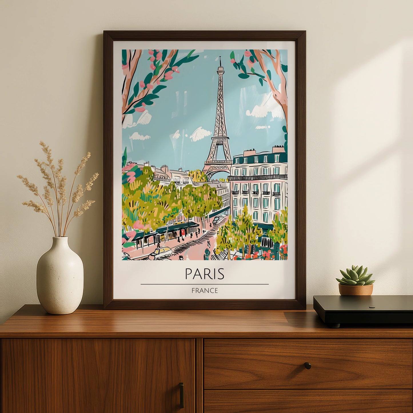 Paris Poster, Eiffel Tower Art Print, Colourful Cityscape Wall Art, France Home Decor, Parisian
