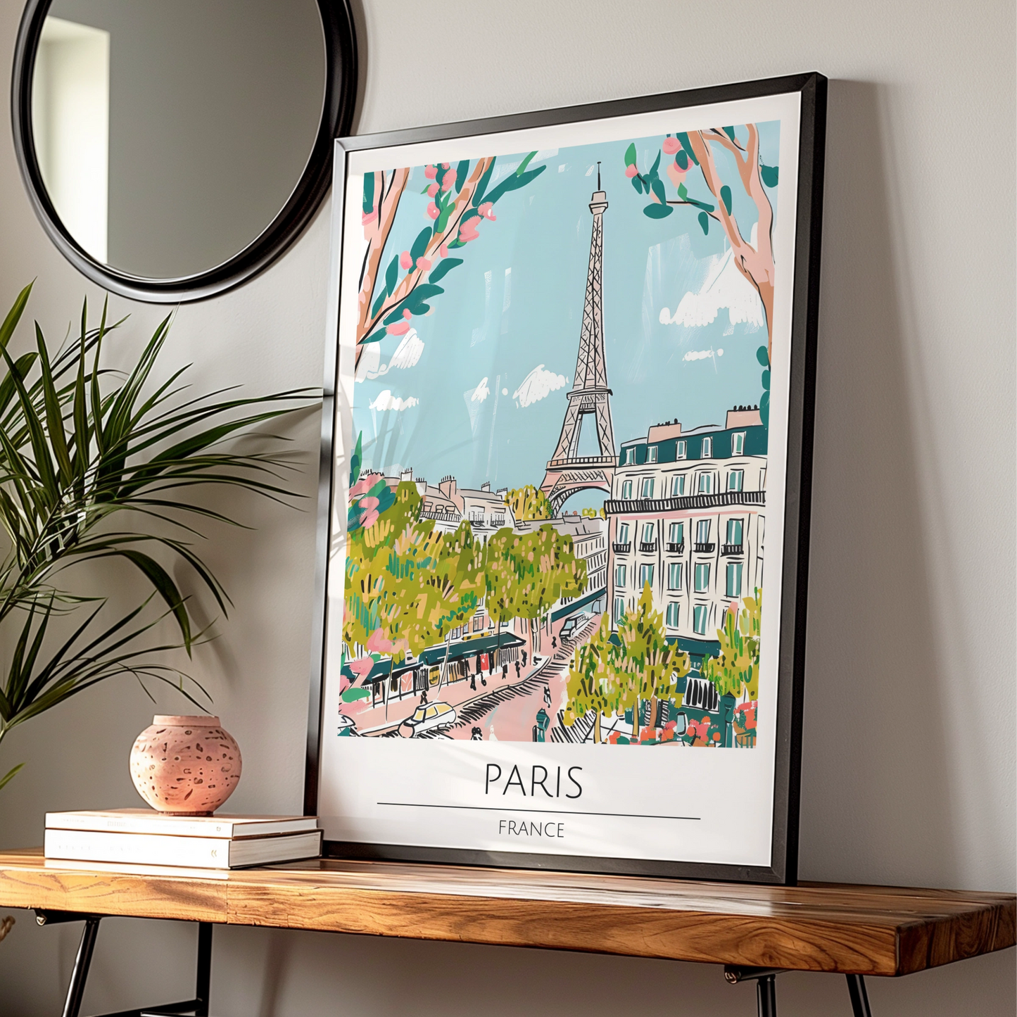 Paris Poster, Eiffel Tower Art Print, Colourful Cityscape Wall Art, France Home Decor, Parisian