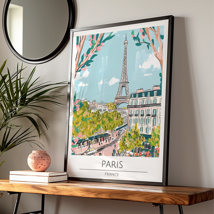 Paris Poster, Eiffel Tower Art Print, Colourful Cityscape Wall Art, France Home Decor, Parisian