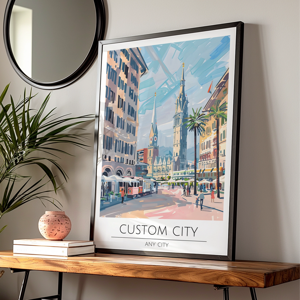 Custom City Poster, Vibrant Cityscape Art, Personalised Urban Wall Art, Contemporary Decor