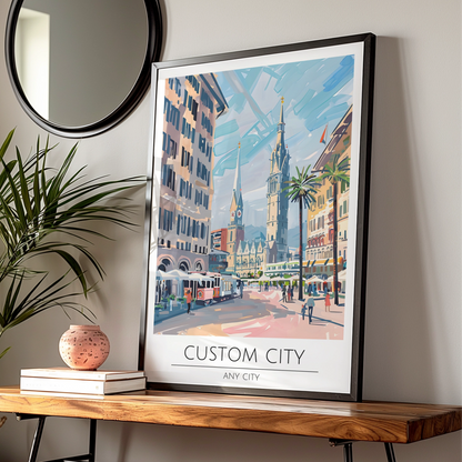 Custom City Poster, Vibrant Cityscape Art, Personalised Urban Wall Art, Contemporary Decor