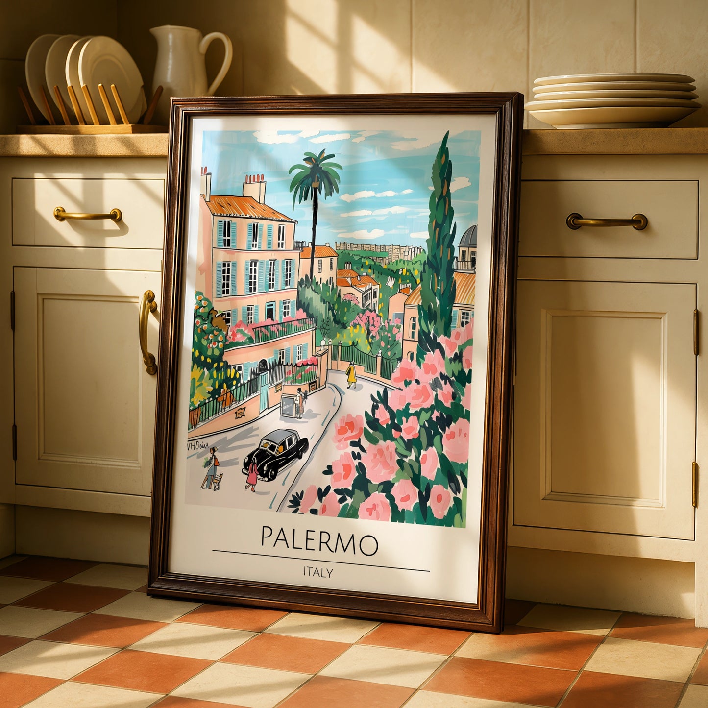 Palermo Italy Street Scene Poster, Vibrant Floral Wall Art, Colourful Print for Home Decor, Italian