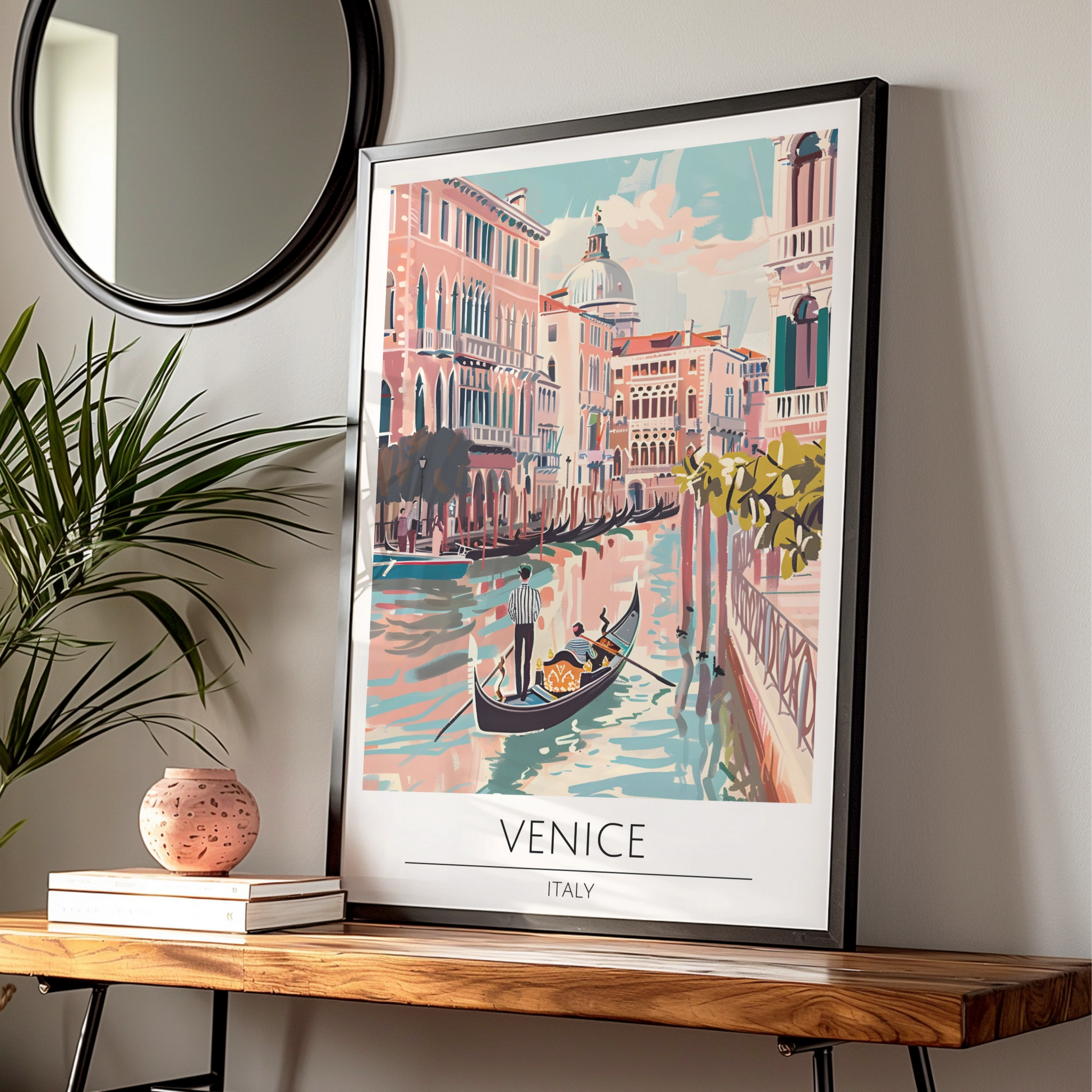 Venice Vintage Watercolour Poster, Italy Canal Scene, Romantic Gondola Ride, Wall Art Print