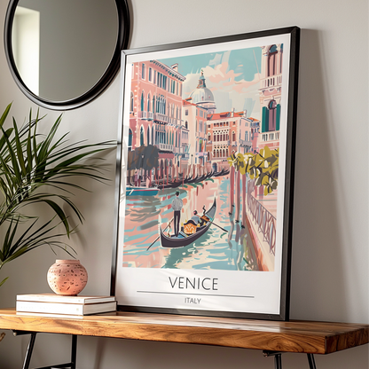 Venice Vintage Watercolour Poster, Italy Canal Scene, Romantic Gondola Ride, Wall Art Print