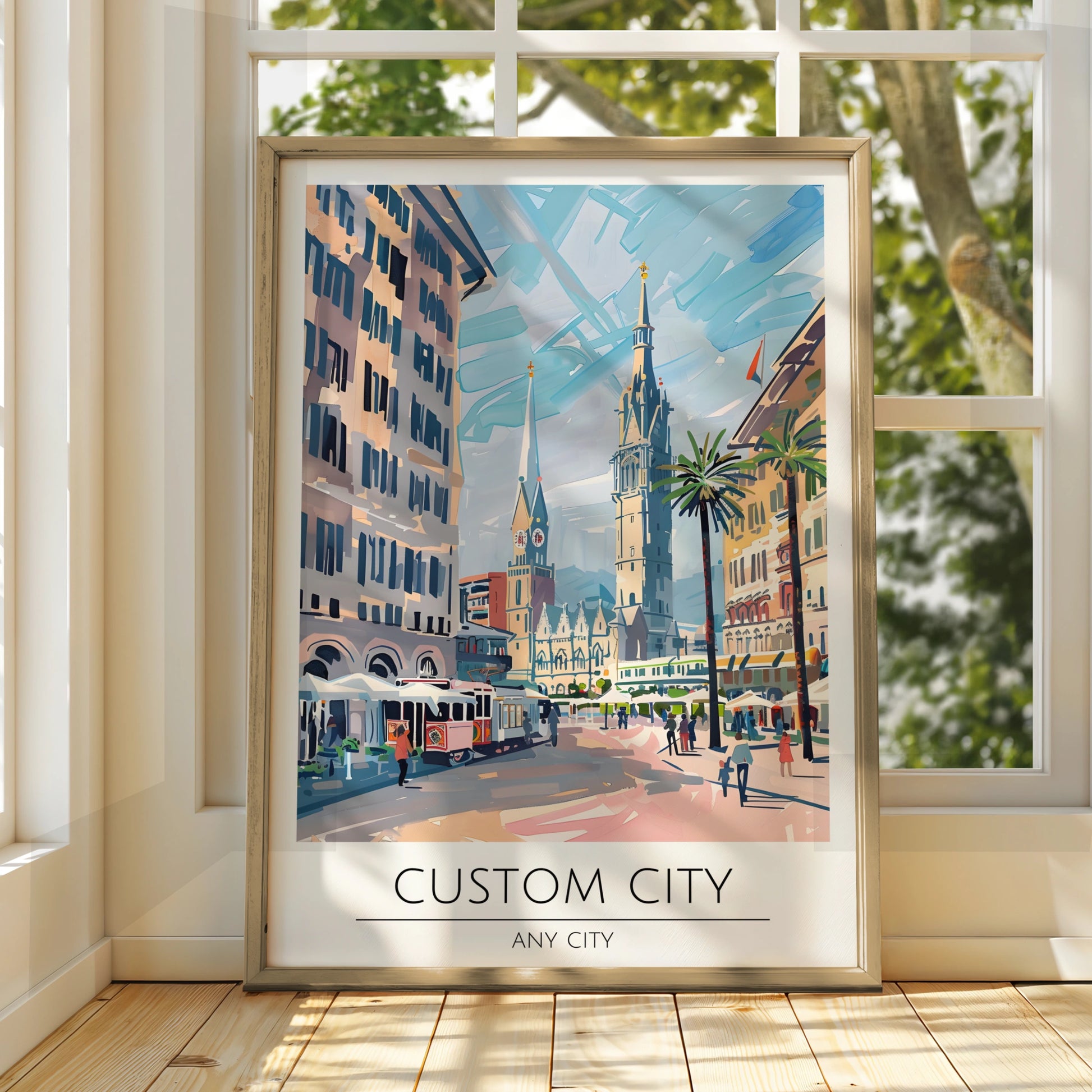 Custom City Poster, Vibrant Cityscape Art, Personalised Urban Wall Art, Contemporary Decor