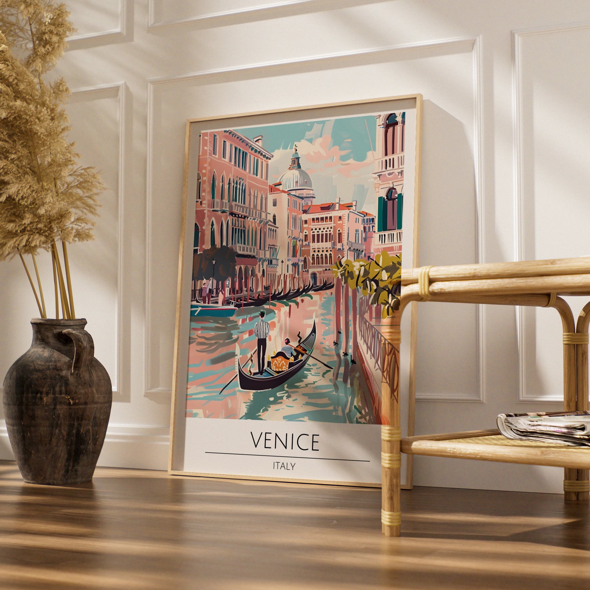 Venice Vintage Watercolour Poster, Italy Canal Scene, Romantic Gondola Ride, Wall Art Print
