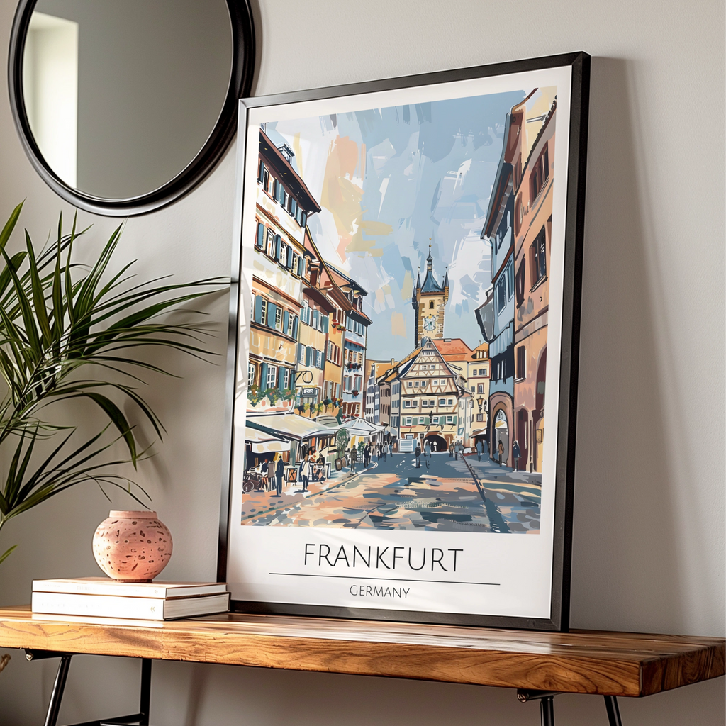 Frankfurt Germany Cityscape Art Print, Colourful Street Scene Poster, Urban Wall Art, Travel Decor