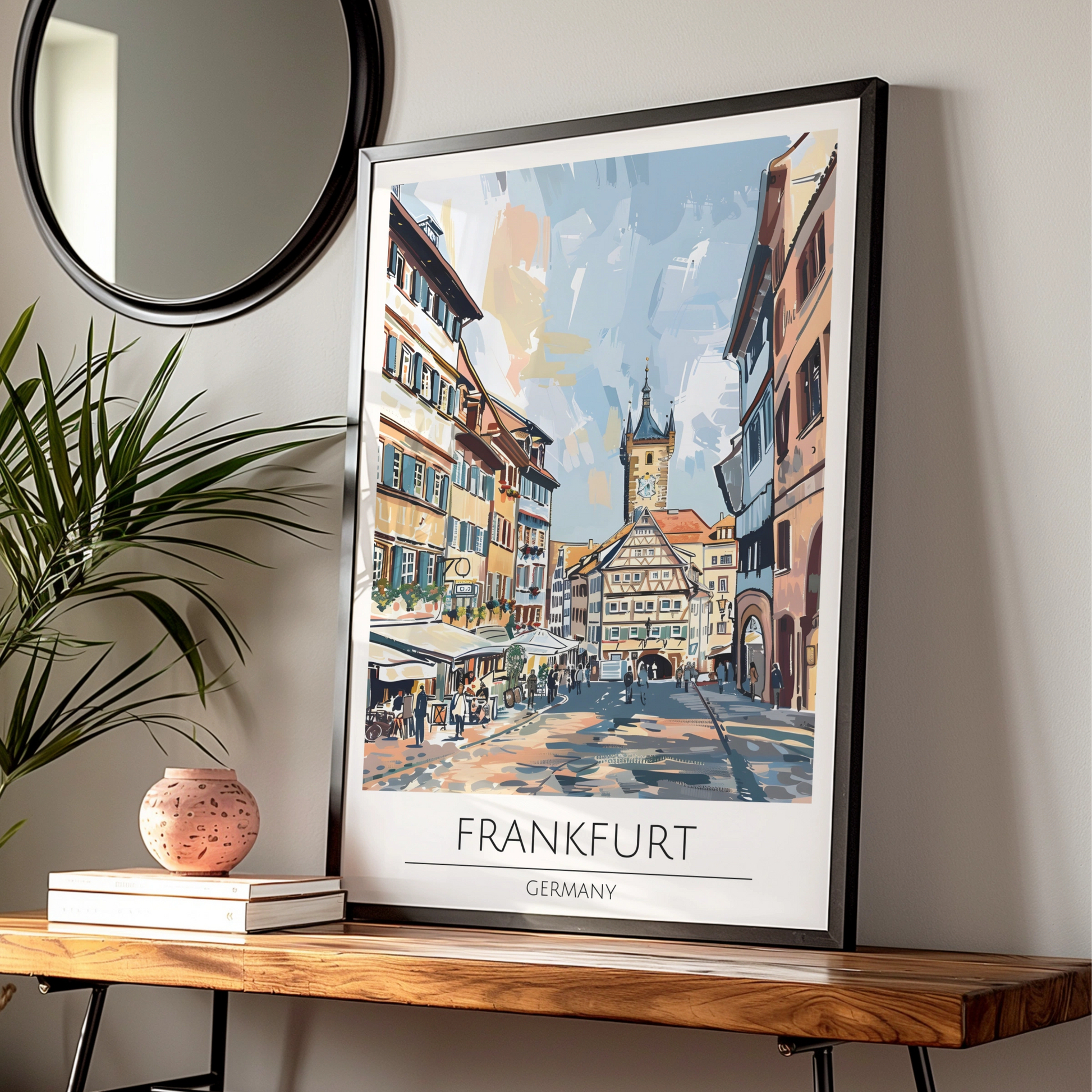 Frankfurt Germany Cityscape Art Print, Colourful Street Scene Poster, Urban Wall Art, Travel Decor