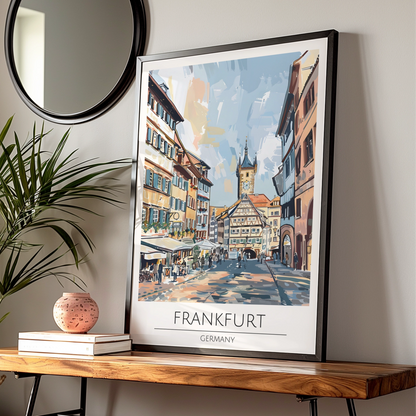 Frankfurt Germany Cityscape Art Print, Colourful Street Scene Poster, Urban Wall Art, Travel Decor