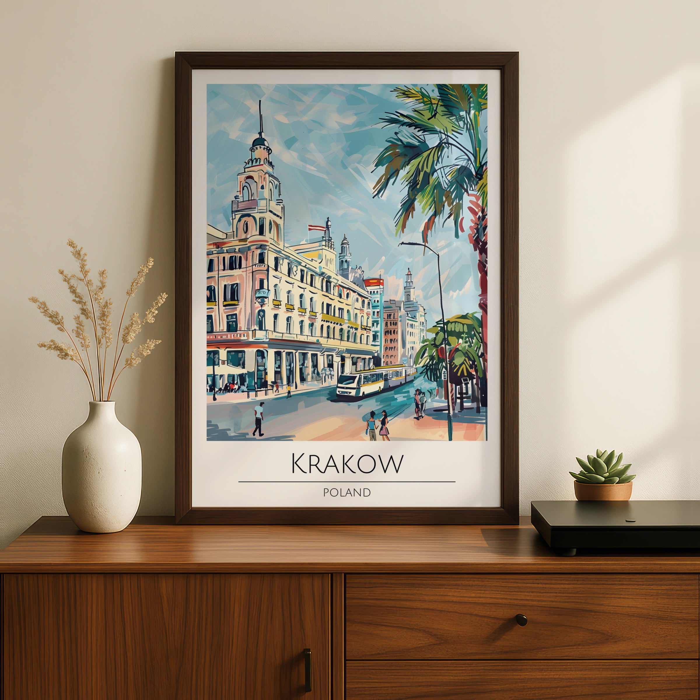 Krakow City Poster, Colourful Travel Art, Poland Wall Art, Vintage Illustration, Modern Home Decor