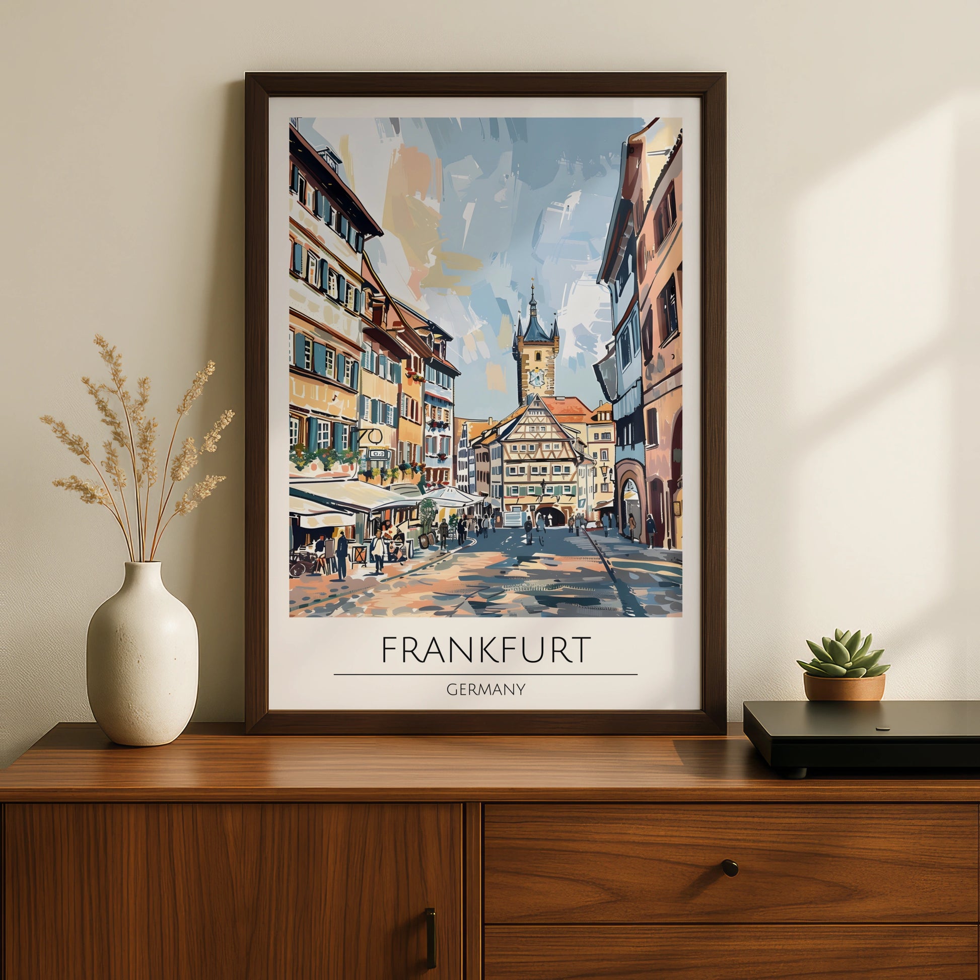 Frankfurt Germany Cityscape Art Print, Colourful Street Scene Poster, Urban Wall Art, Travel Decor