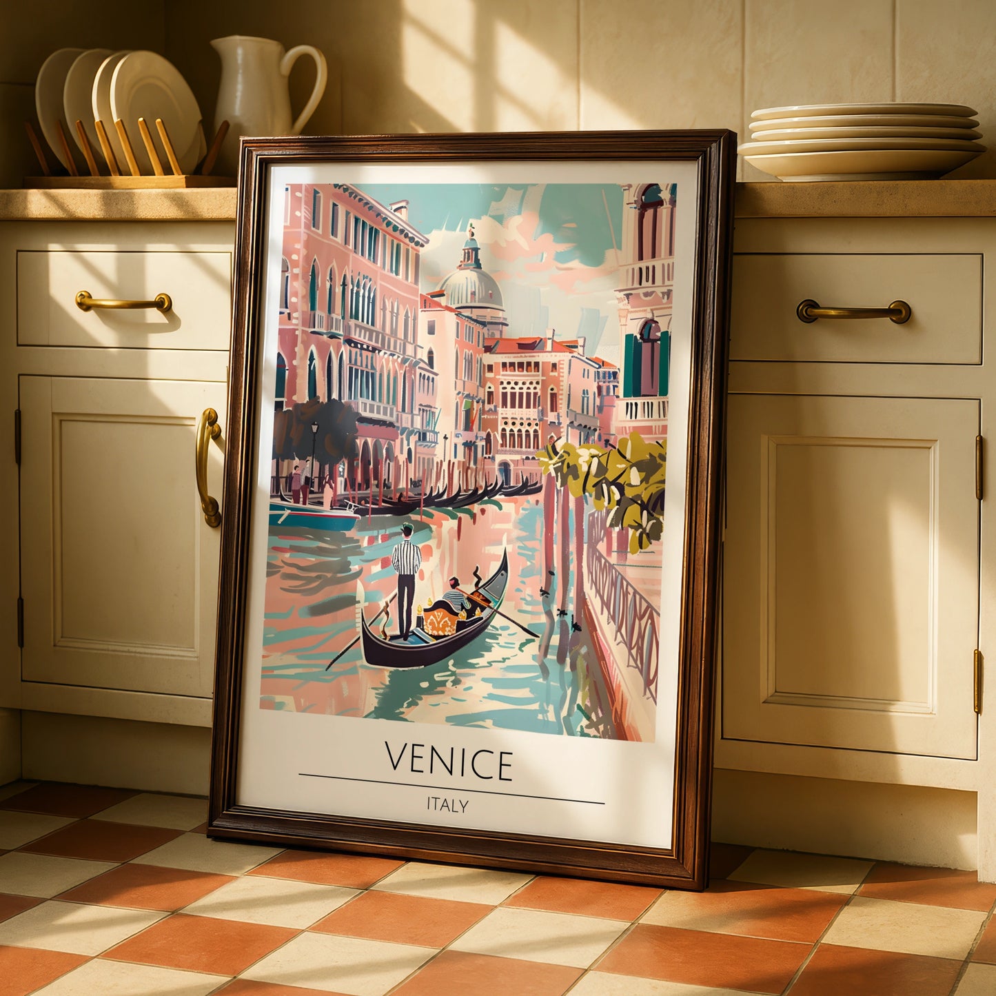 Venice Vintage Watercolour Poster, Italy Canal Scene, Romantic Gondola Ride, Wall Art Print