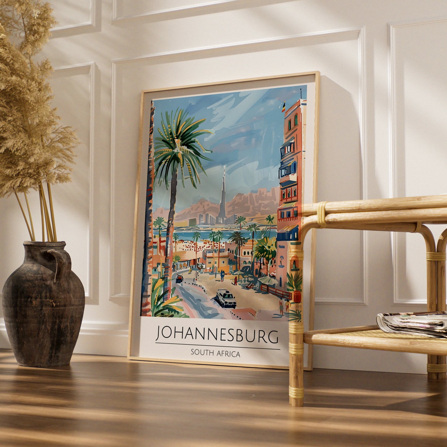 Johannesburg Art Print, South Africa Poster, Palm Tree Landscape, Travel Wall Art, Maximalist Decor