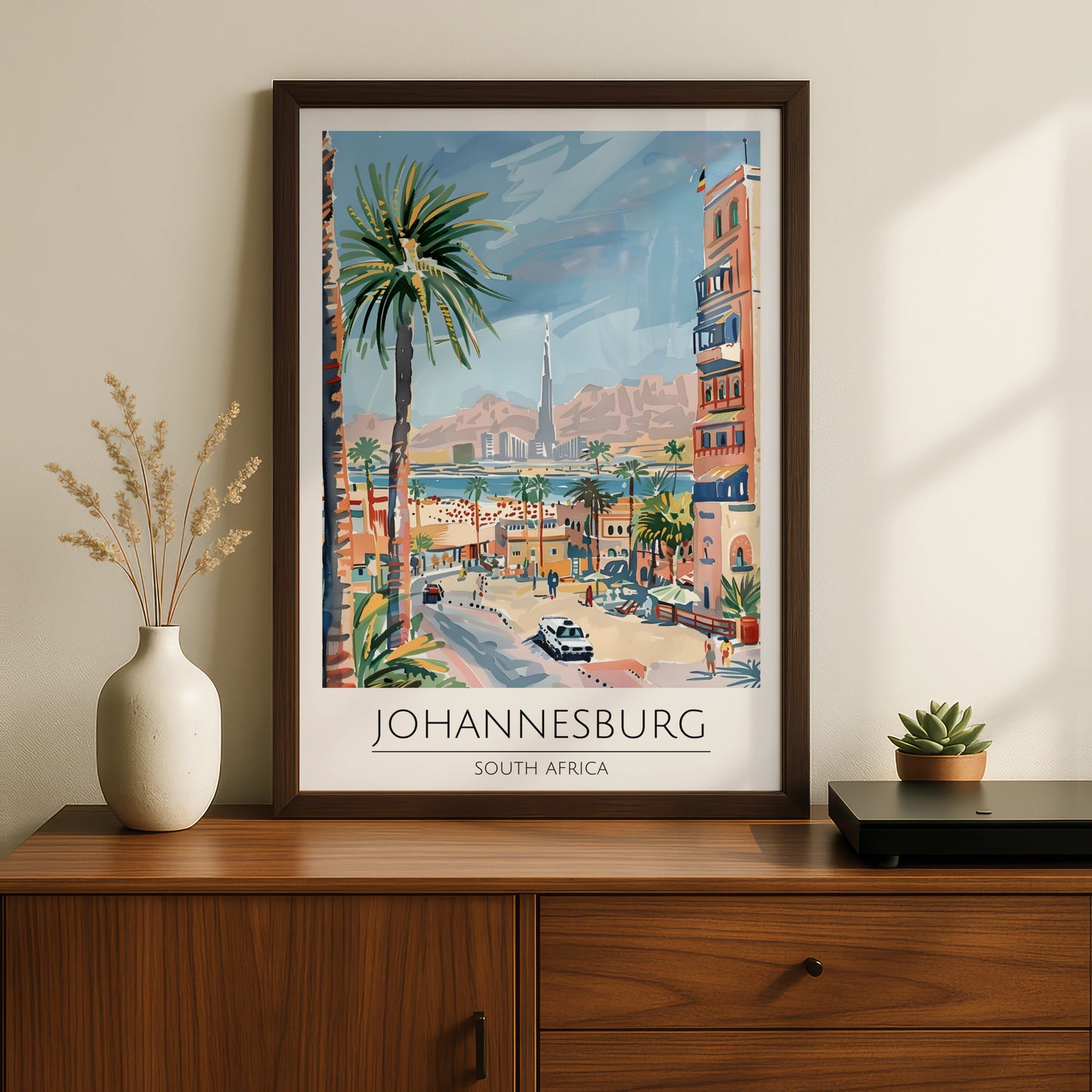 Johannesburg Art Print, South Africa Poster, Palm Tree Landscape, Travel Wall Art, Maximalist Decor