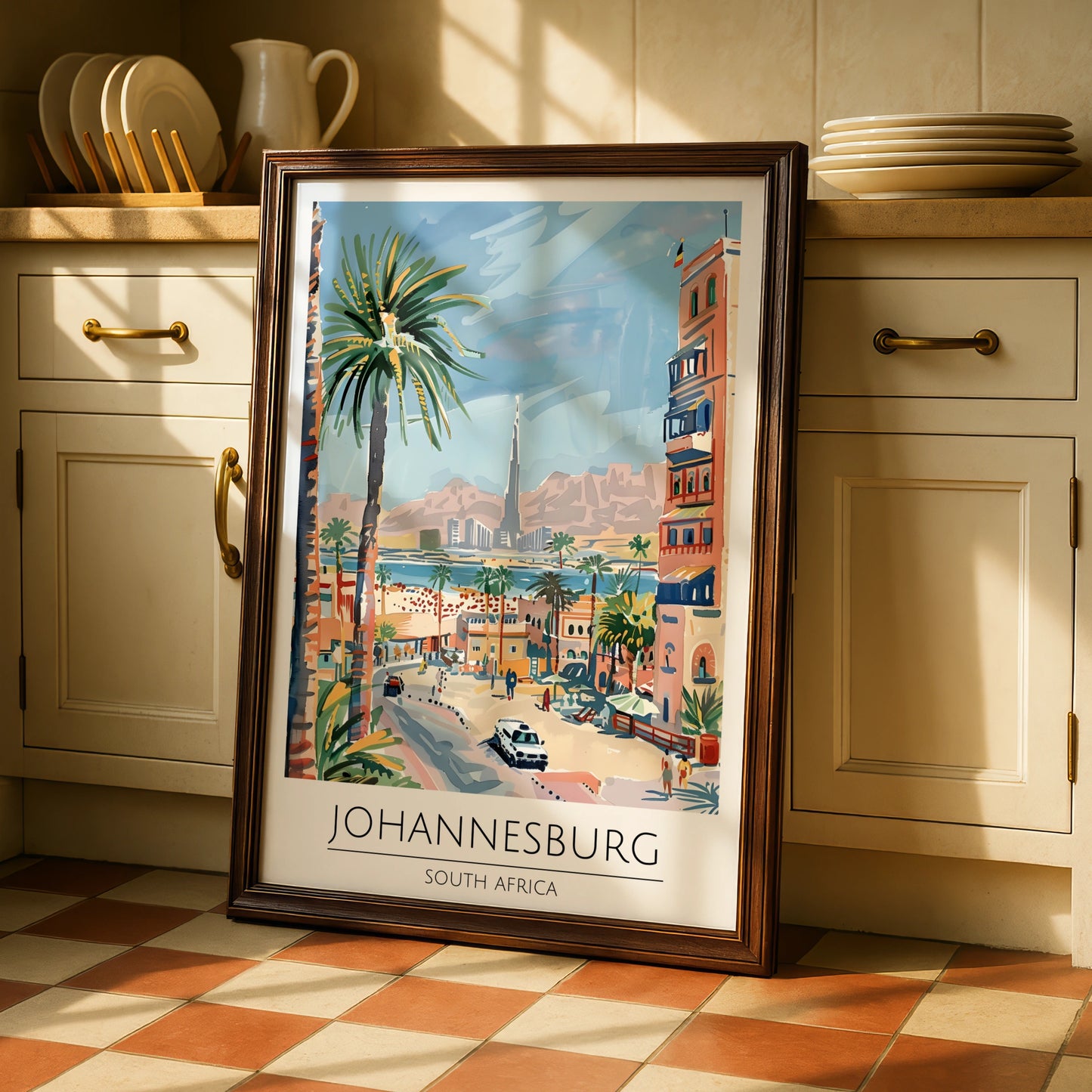 Johannesburg Art Print, South Africa Poster, Palm Tree Landscape, Travel Wall Art, Maximalist Decor
