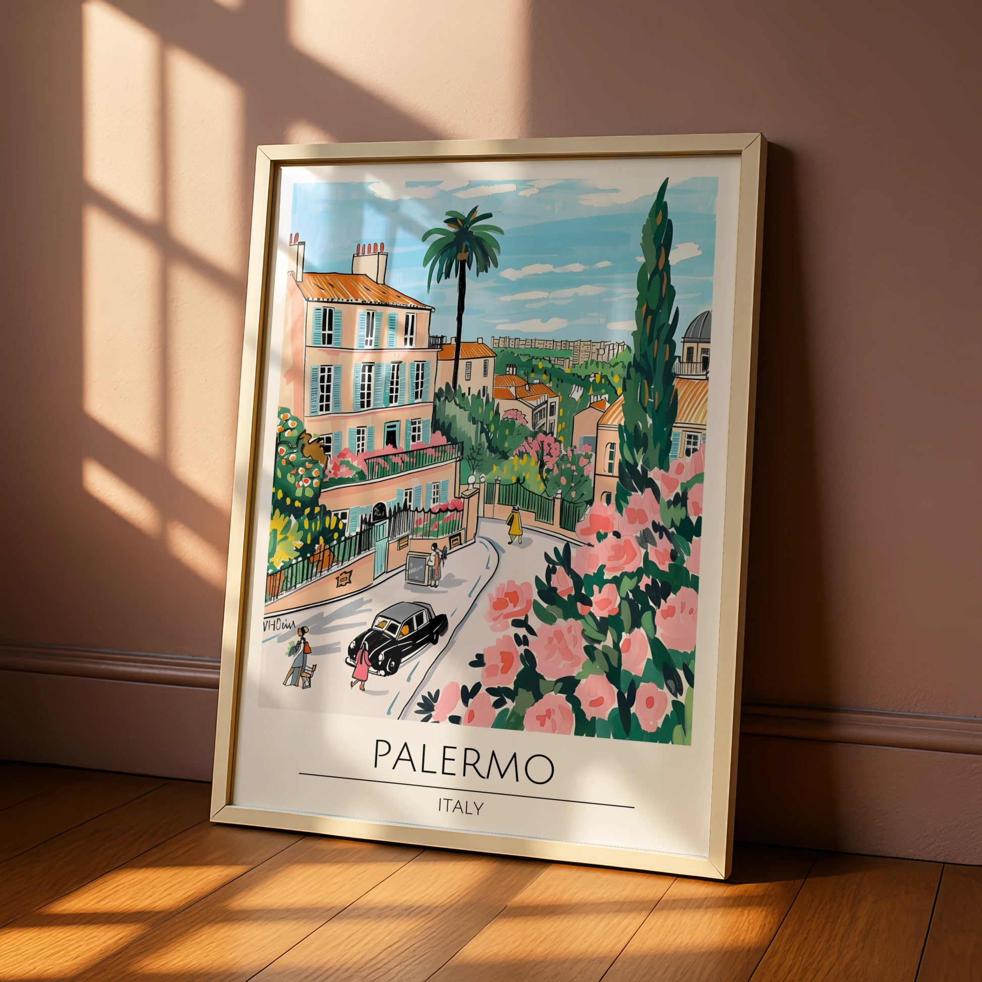 Palermo Italy Street Scene Poster, Vibrant Floral Wall Art, Colourful Print for Home Decor, Italian