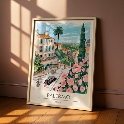 Palermo Italy Street Scene Poster, Vibrant Floral Wall Art, Colourful Print for Home Decor, Italian