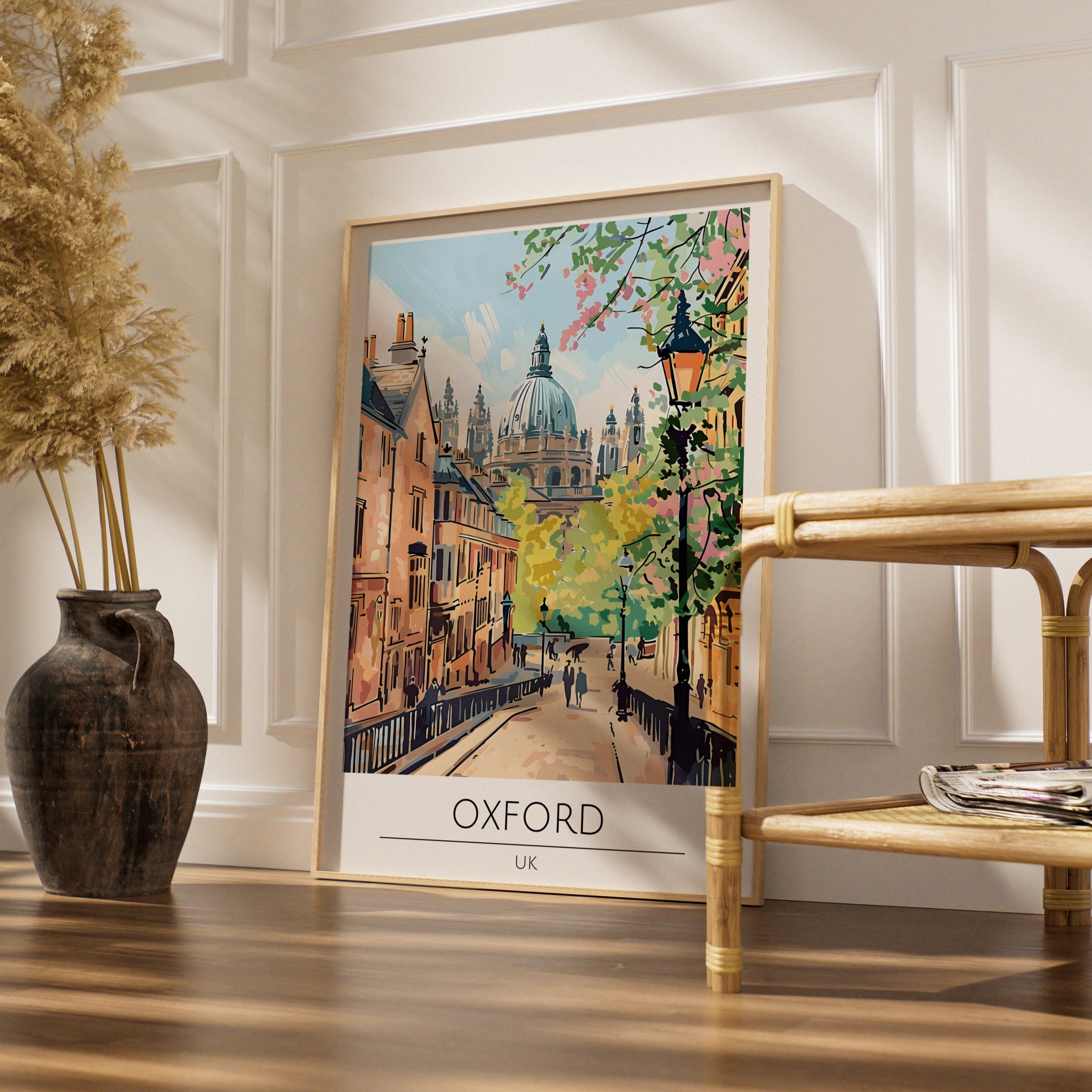 Oxford UK Art Print, Colourful Cityscape Poster, Architectural Wall Art, Travel Decor, Vintage Style