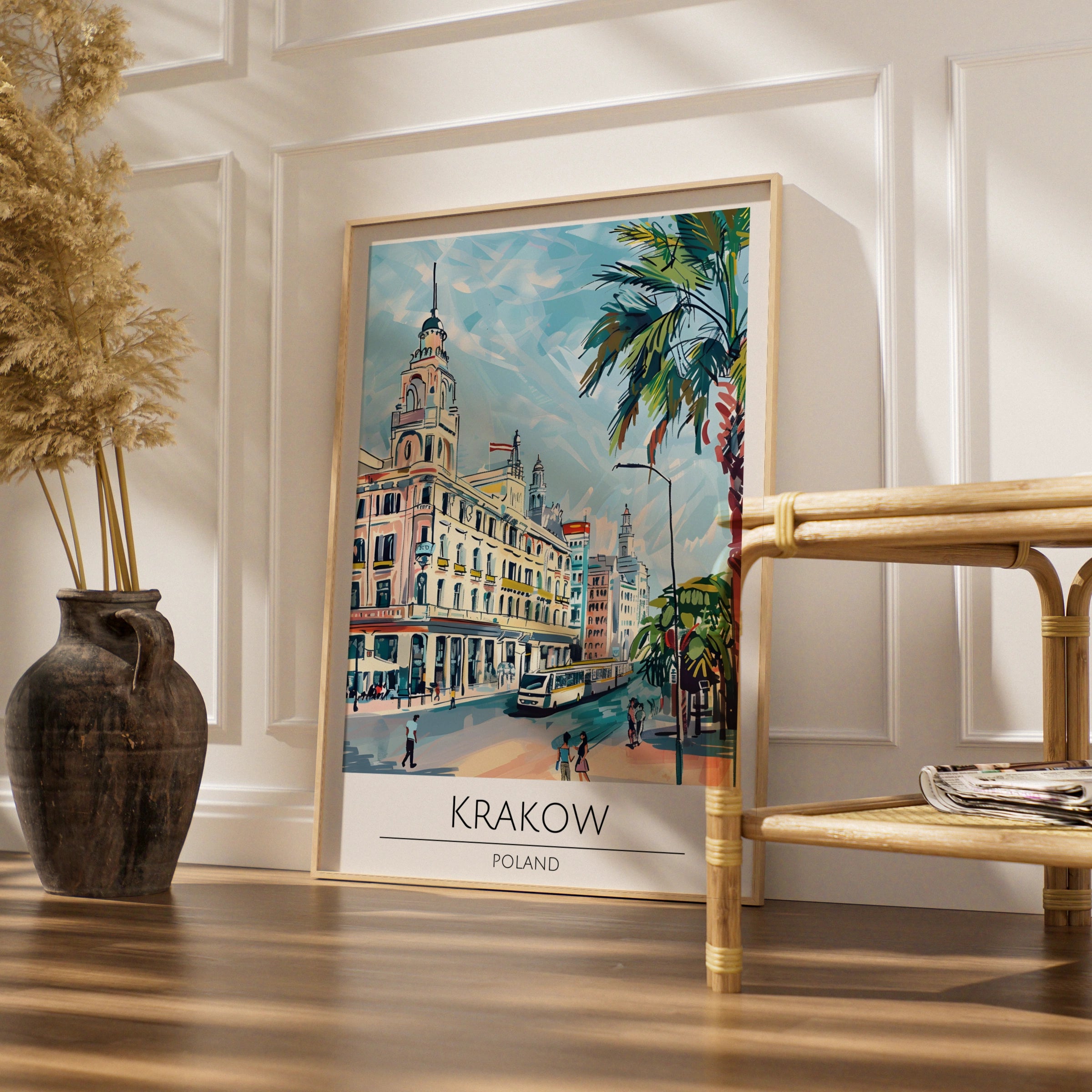 Krakow City Poster, Colourful Travel Art, Poland Wall Art, Vintage Illustration, Modern Home Decor