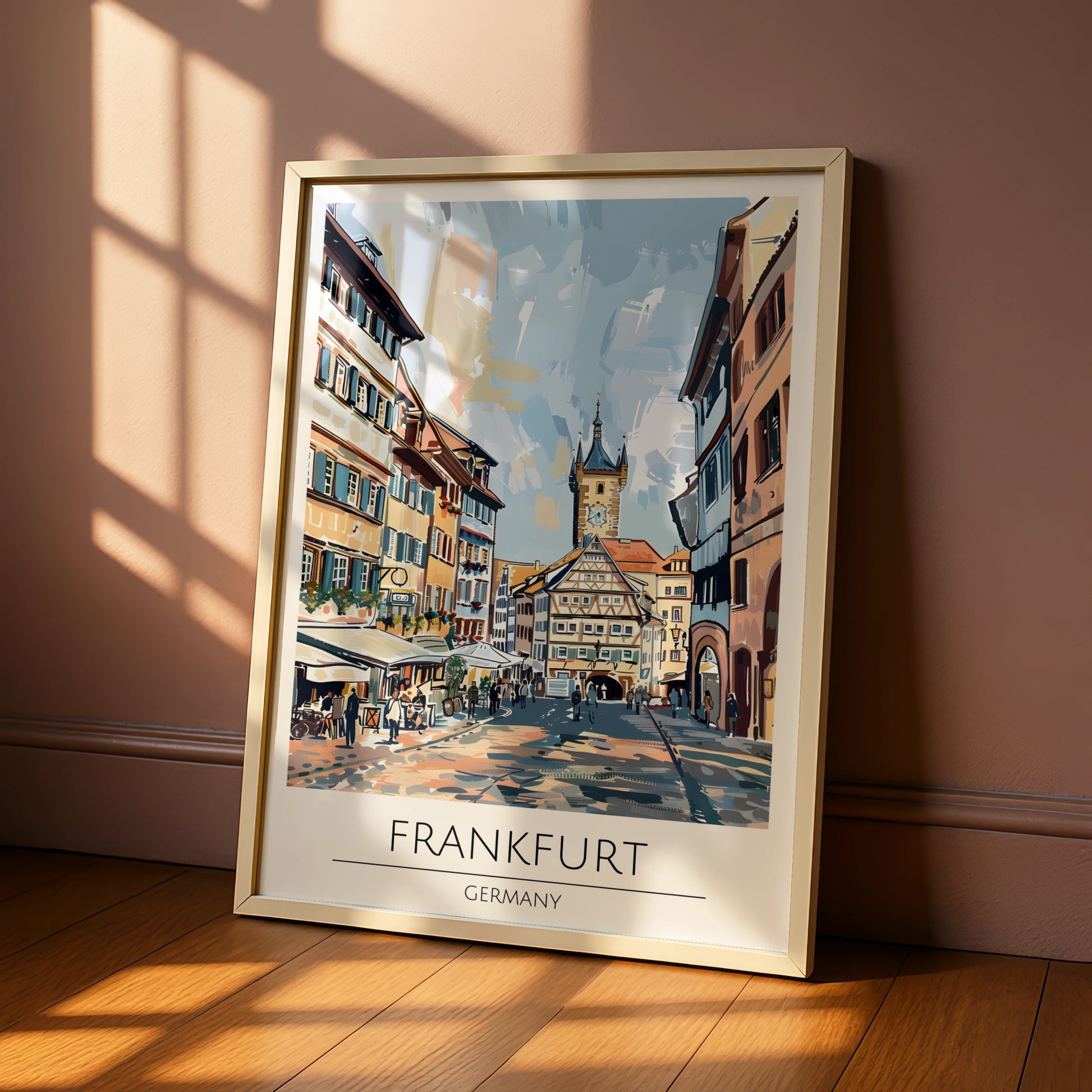 Frankfurt Germany Cityscape Art Print, Colourful Street Scene Poster, Urban Wall Art, Travel Decor