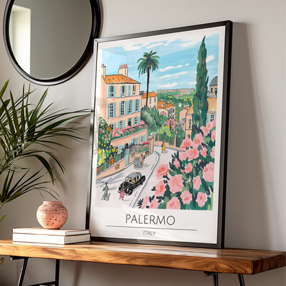 Palermo Italy Street Scene Poster, Vibrant Floral Wall Art, Colourful Print for Home Decor, Italian