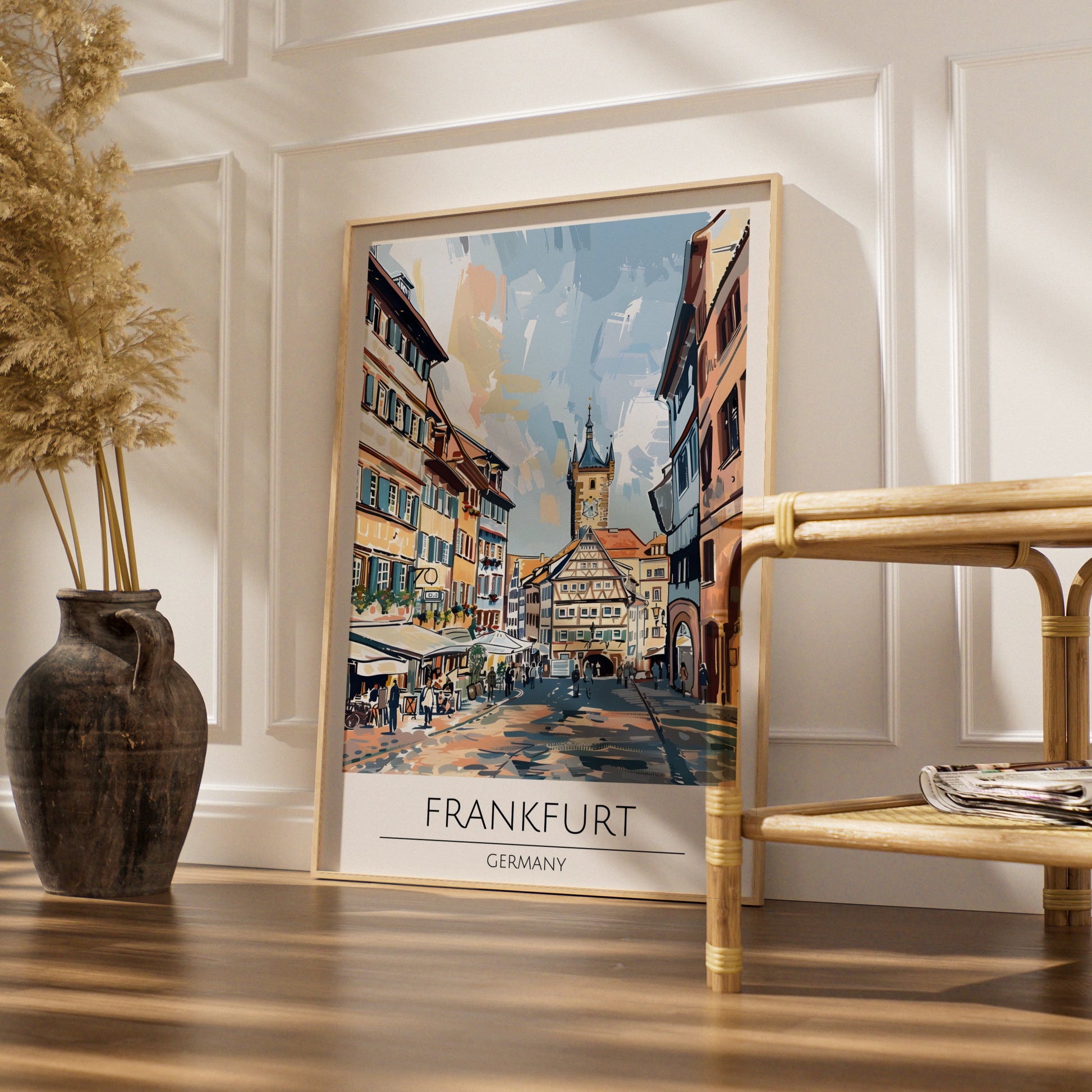 Frankfurt Germany Cityscape Art Print, Colourful Street Scene Poster, Urban Wall Art, Travel Decor