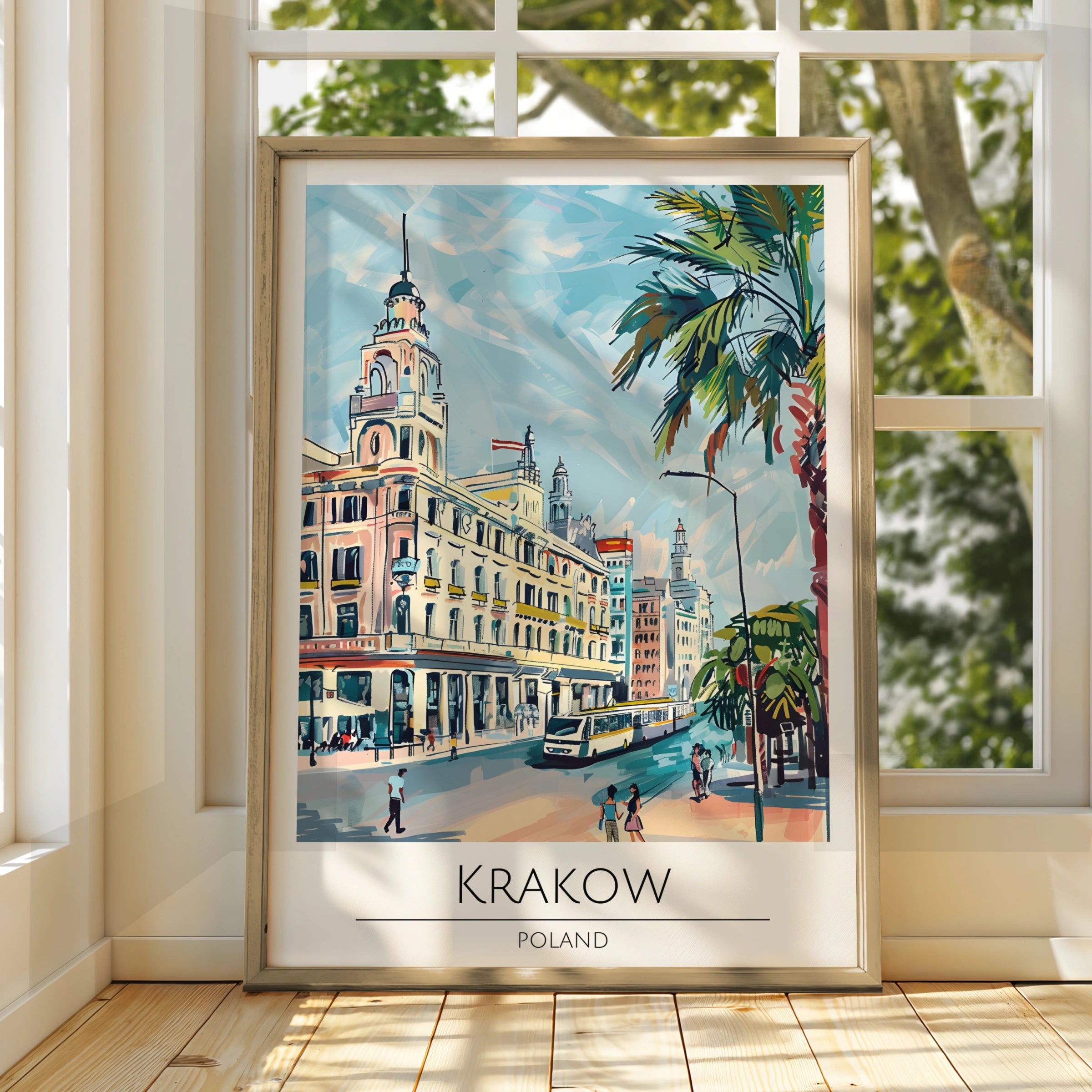 Krakow City Poster, Colourful Travel Art, Poland Wall Art, Vintage Illustration, Modern Home Decor