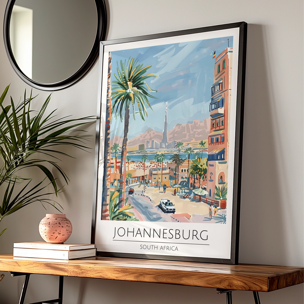 Johannesburg Art Print, South Africa Poster, Palm Tree Landscape, Travel Wall Art, Maximalist Decor