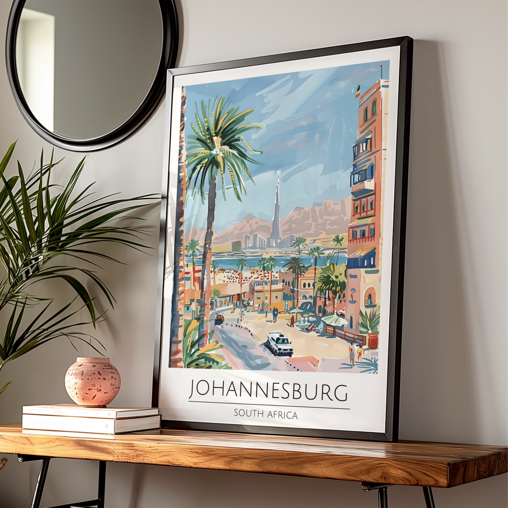 Johannesburg Art Print, South Africa Poster, Palm Tree Landscape, Travel Wall Art, Maximalist Decor
