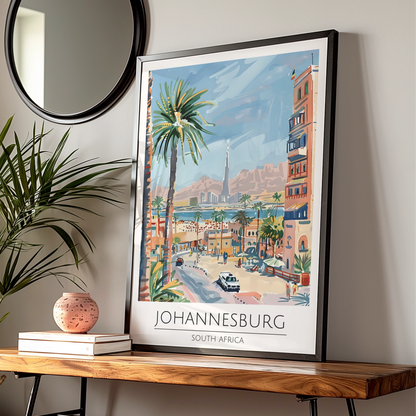 Johannesburg Art Print, South Africa Poster, Palm Tree Landscape, Travel Wall Art, Maximalist Decor