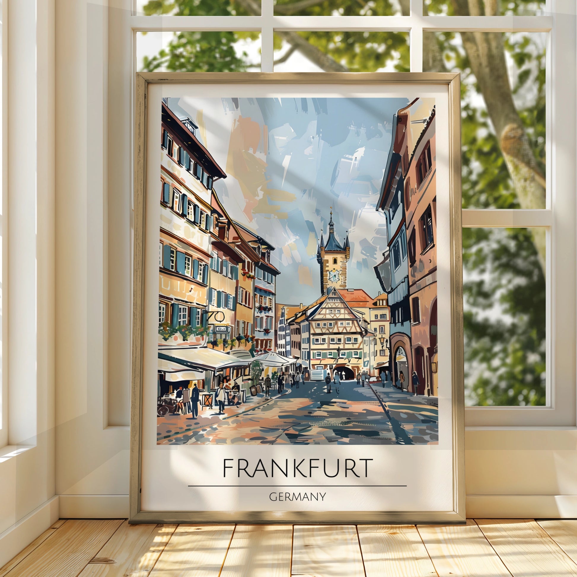 Frankfurt Germany Cityscape Art Print, Colourful Street Scene Poster, Urban Wall Art, Travel Decor
