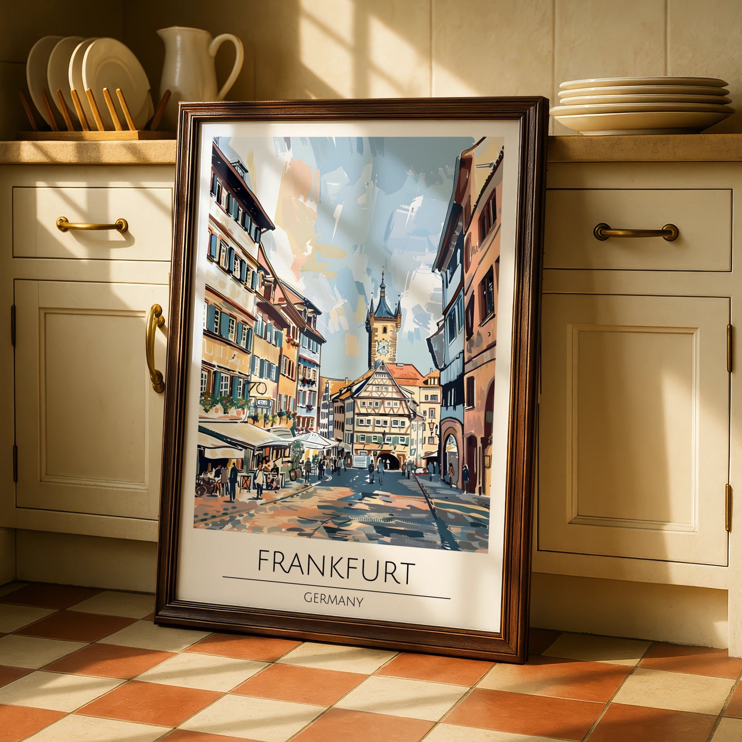 Frankfurt Germany Cityscape Art Print, Colourful Street Scene Poster, Urban Wall Art, Travel Decor