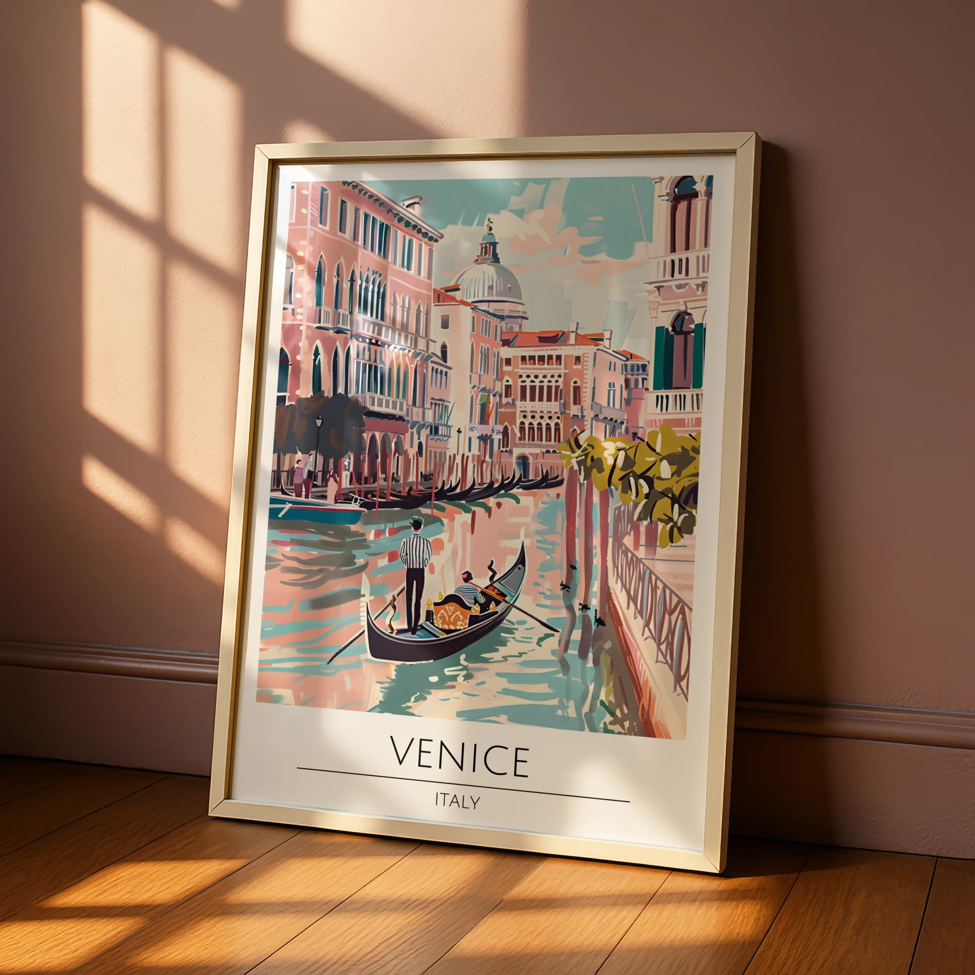 Venice Vintage Watercolour Poster, Italy Canal Scene, Romantic Gondola Ride, Wall Art Print