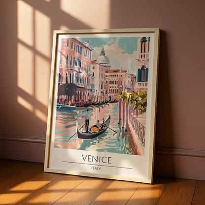Venice Vintage Watercolour Poster, Italy Canal Scene, Romantic Gondola Ride, Wall Art Print